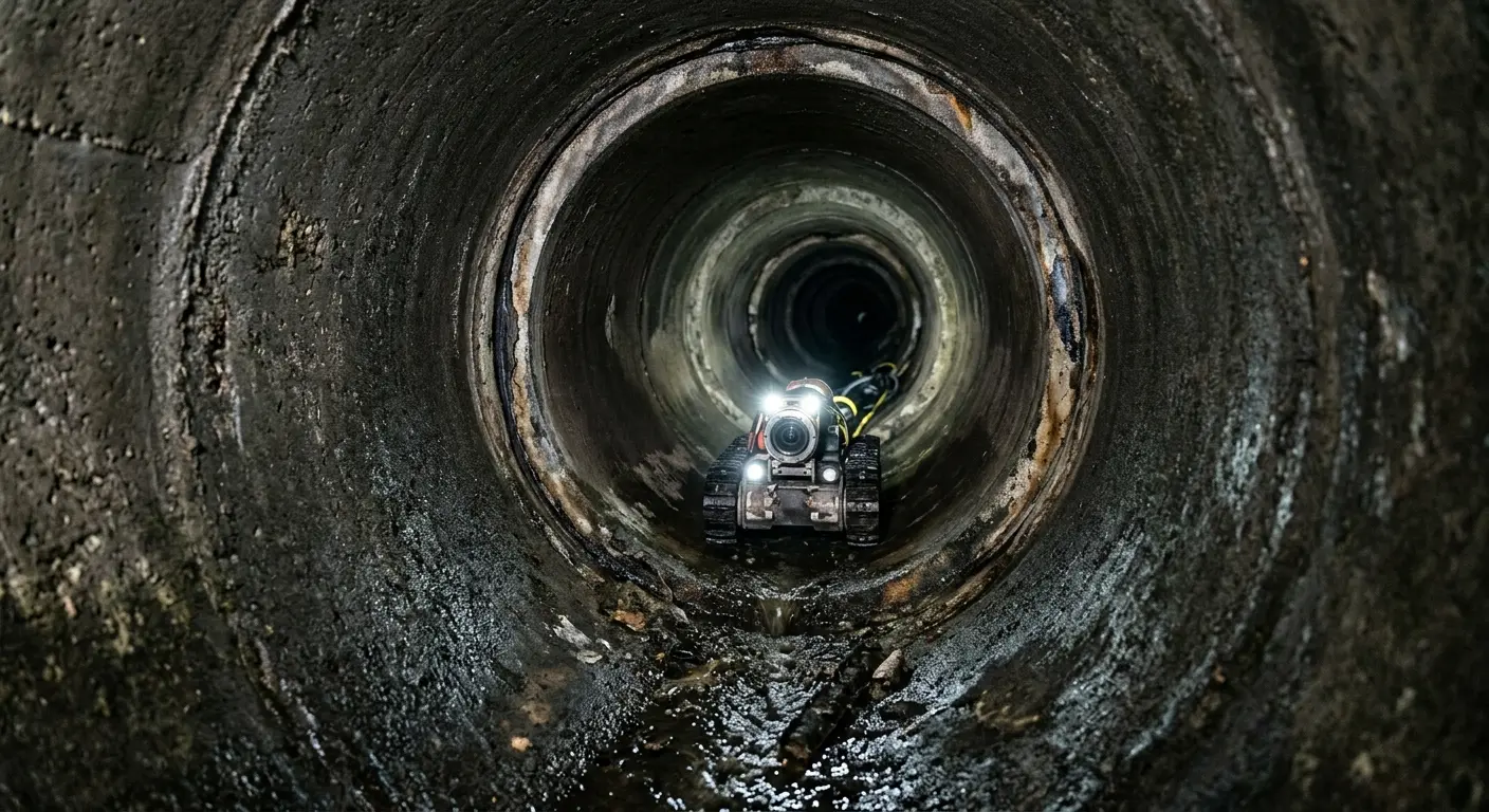 Robotic sewer camera inspecting pipe interior for Drain Snake Service in East Niles